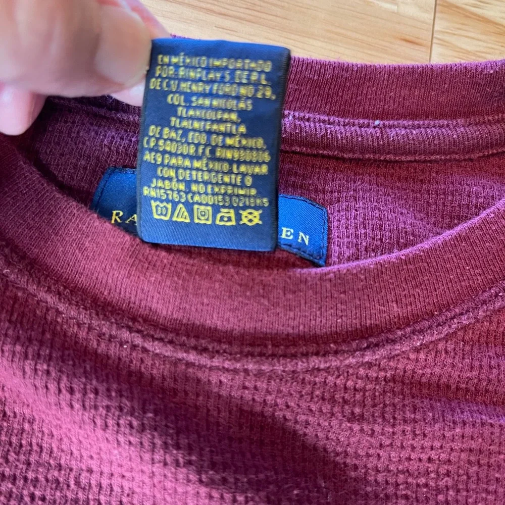 Polo Ralph Lauren Mens Burgundy Waffle Knit Long Sleeve Crew Neck Shirt L Henley
